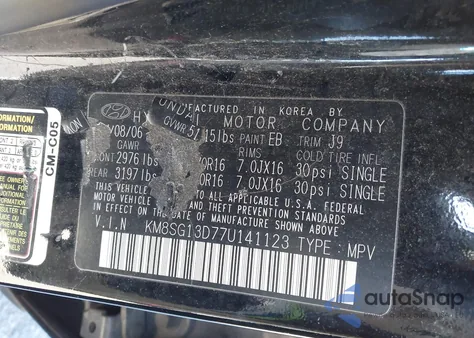 2007 Hyundai Santa Fe Gls из США, поврежденный, VIN KM8SG13D77U141123